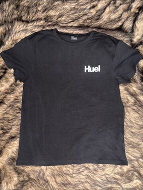 Huel Logo Graphic T-Shirt Black Short Sleeve Cotton Blend Mens Size Small